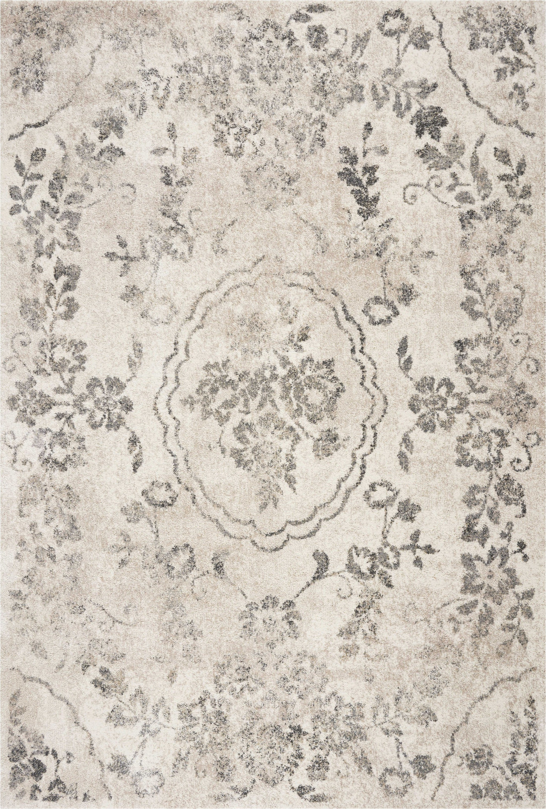 5' X 8' Gray And Tan Floral Distressed Area Rug