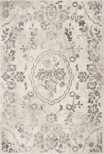 5' X 8' Gray And Tan Floral Distressed Area Rug