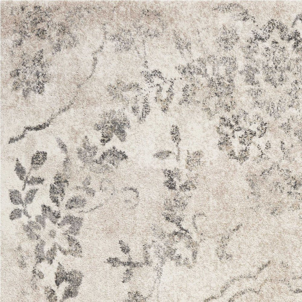 5' X 8' Gray And Tan Floral Distressed Area Rug