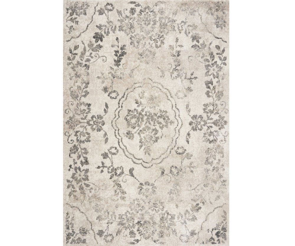 5' X 8' Gray And Tan Floral Distressed Area Rug
