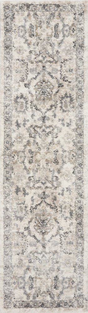 5' X 8' Ivory And Gray Floral Medallion Area Rug