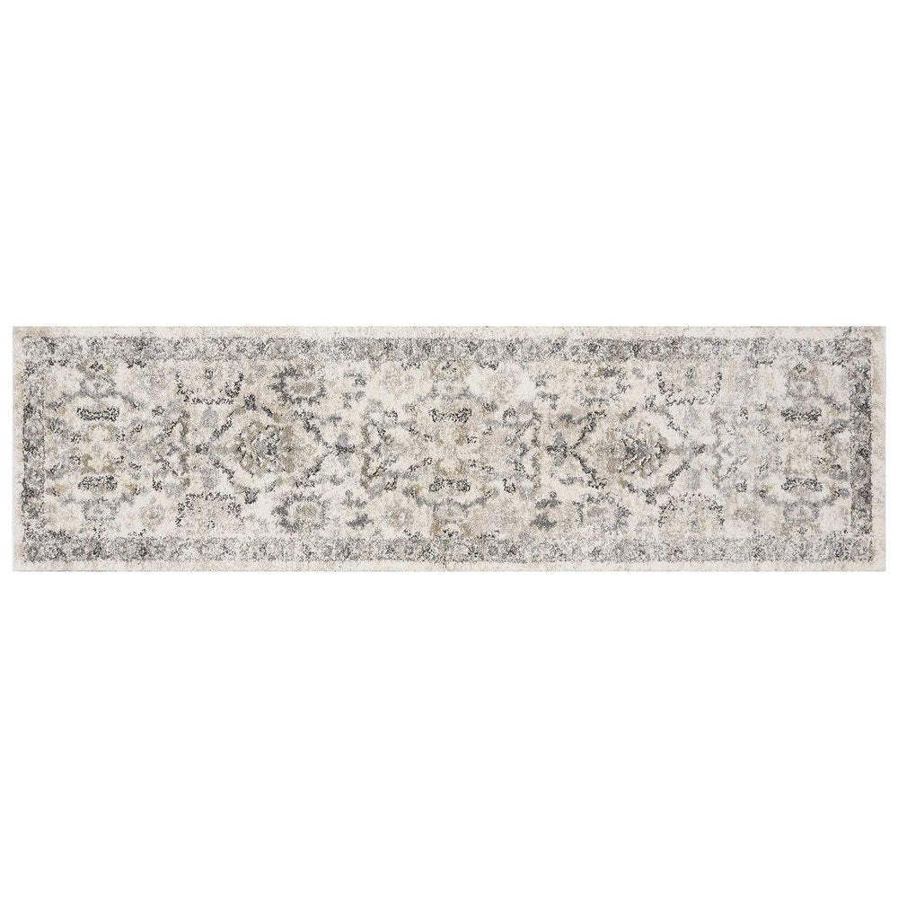 5' X 8' Ivory And Gray Floral Medallion Area Rug