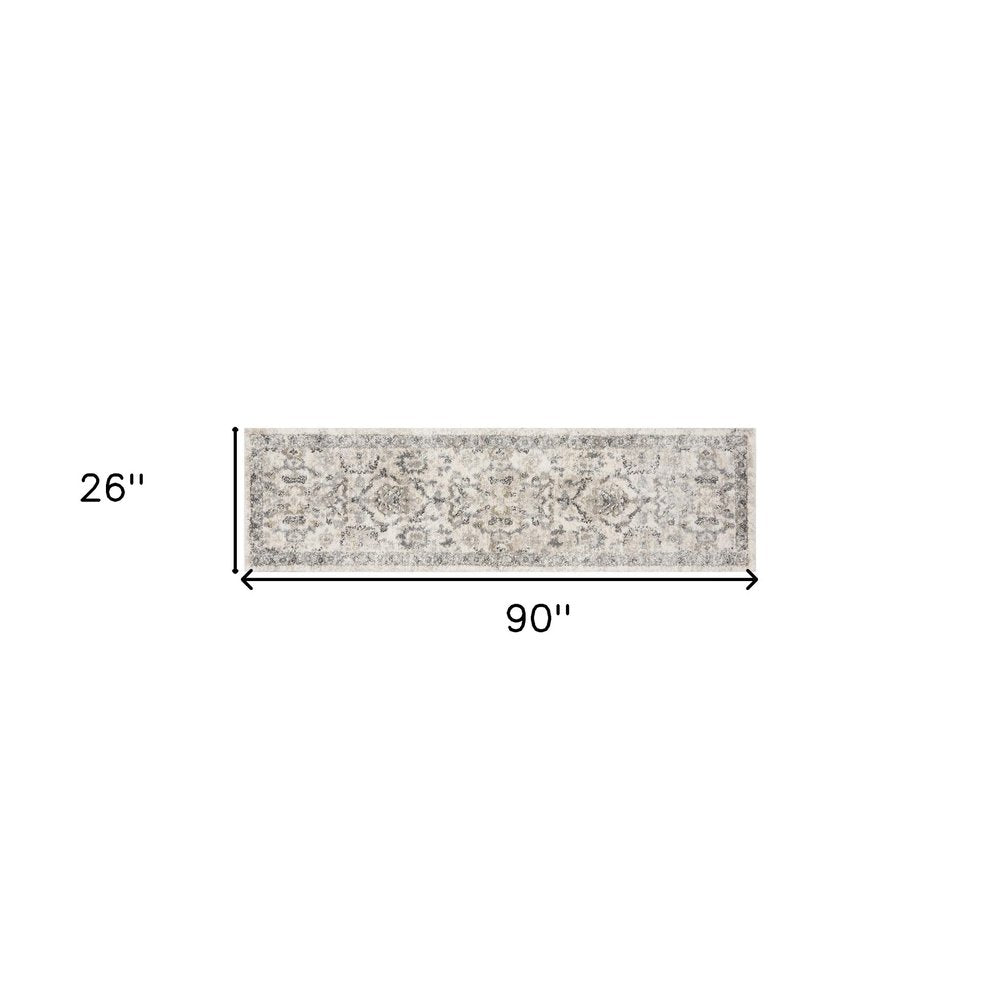 5' X 8' Ivory And Gray Floral Medallion Area Rug