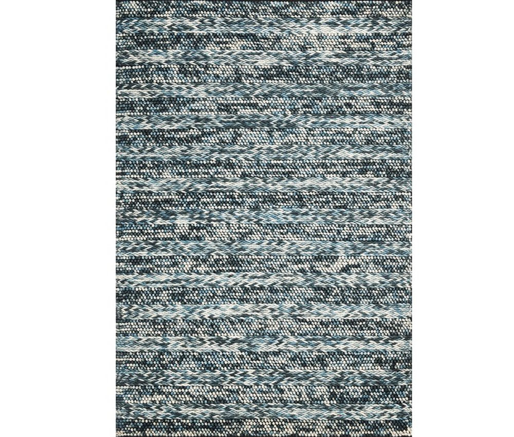5' X 7' Ivory Blue And Gray Wool Striped Hand Woven Area Rug