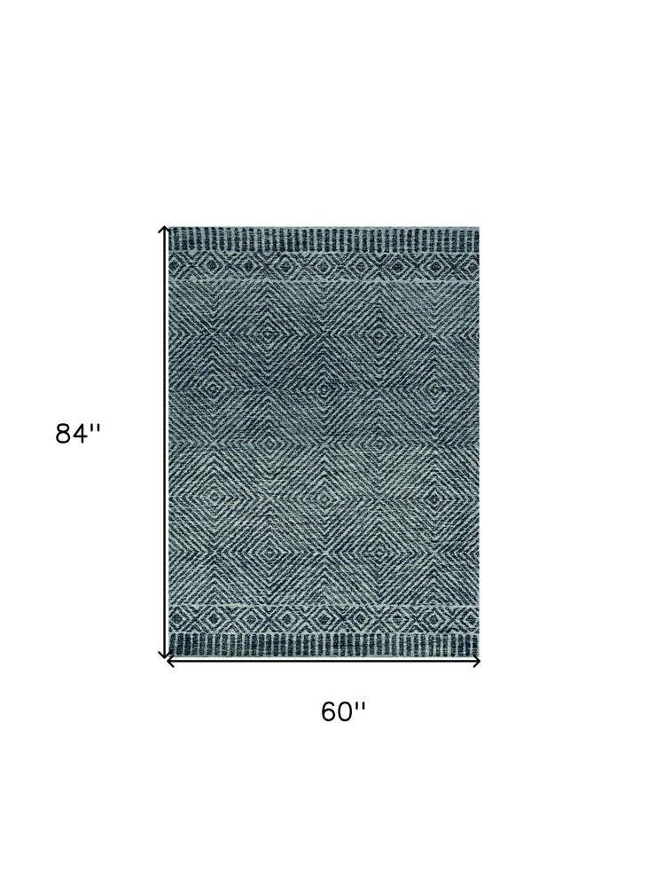 7' X 10' Gray and Black Wool Geometric Hand Tufted Area Rug