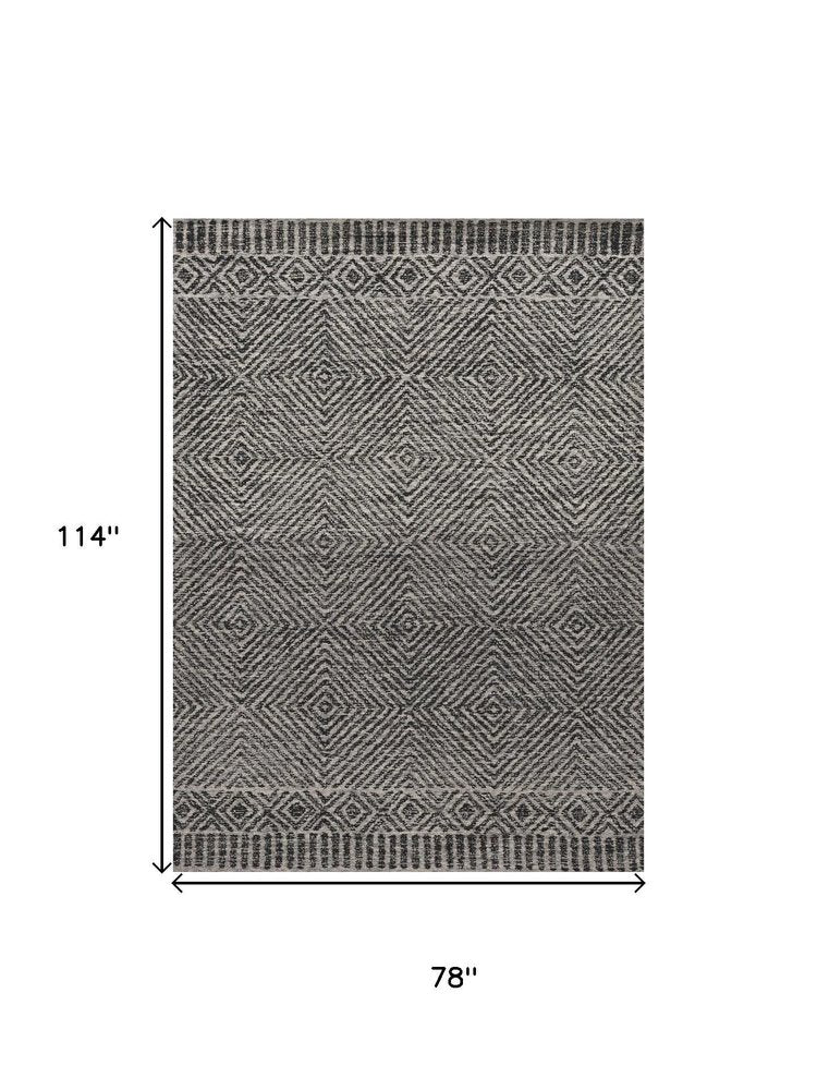 7' X 10' Gray and Black Wool Geometric Hand Tufted Area Rug