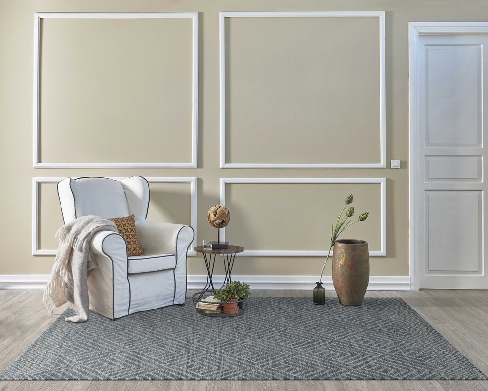 9' X 13' Denim Blue And Gray Wool Geometric Hand Tufted Area Rug