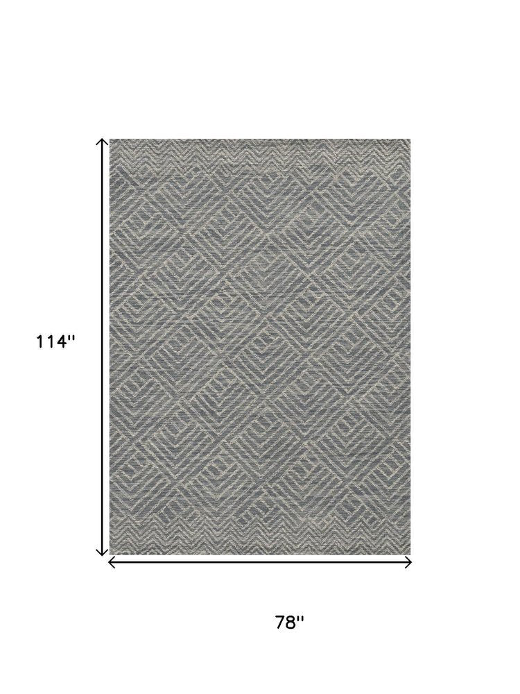 7' X 10' Denim Blue And Gray Wool Geometric Hand Tufted Area Rug