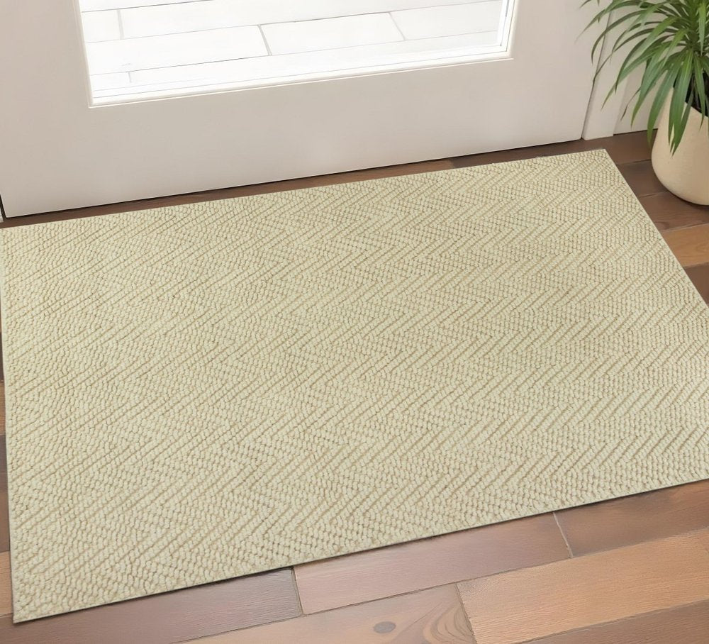 5' X 8' Ivory And Beige Jute Chevron Hand Woven Area Rug