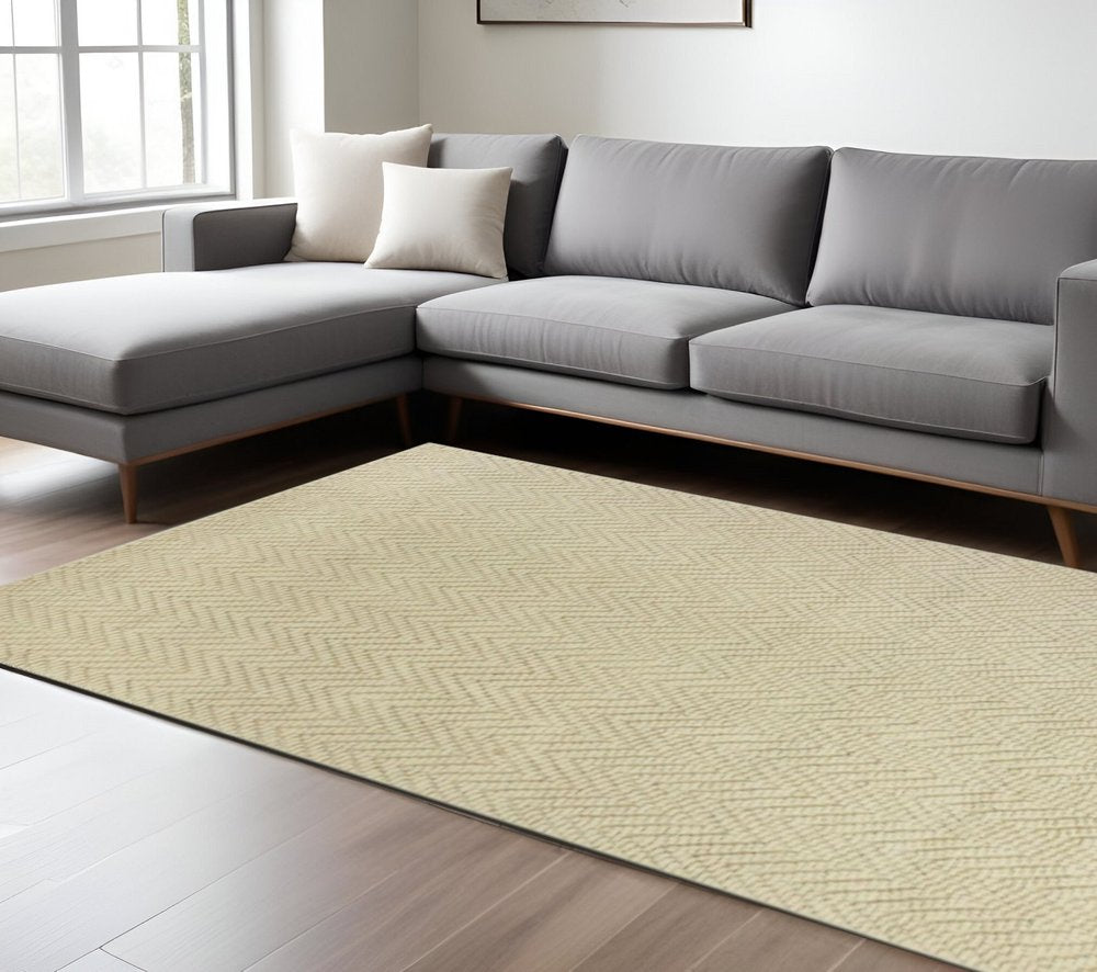 7' X 10' Ivory And Beige Jute Chevron Hand Woven Area Rug