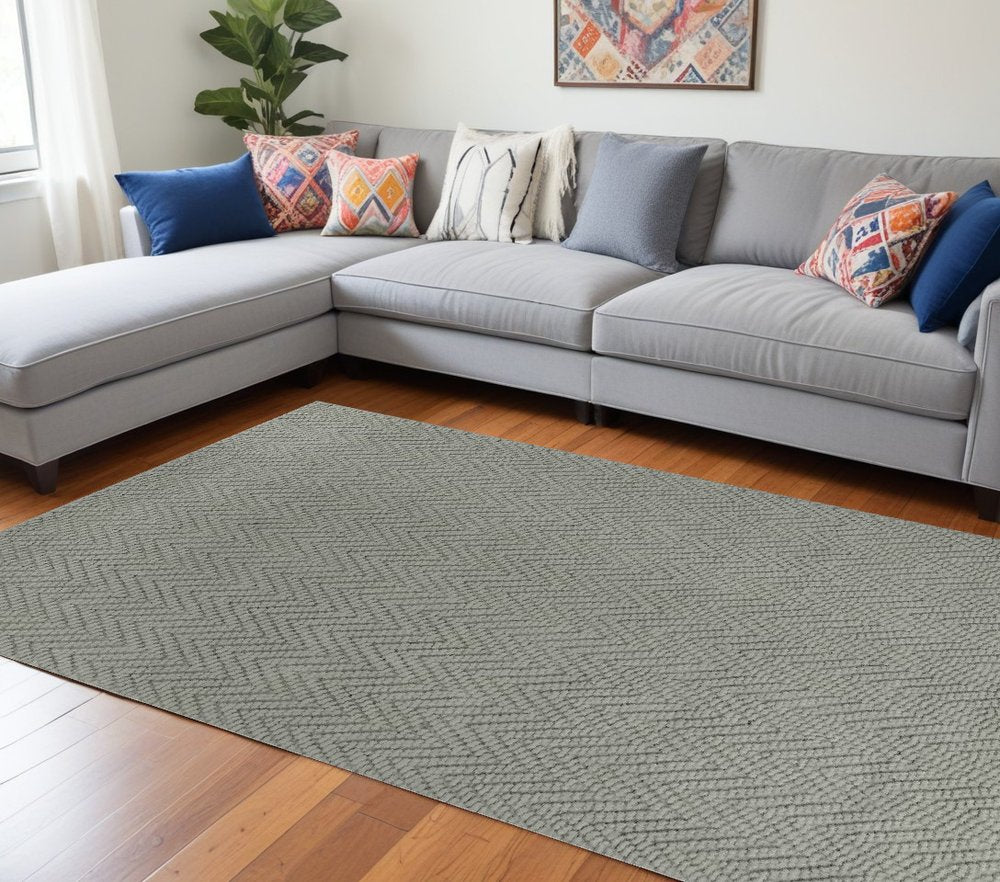 2' X 4' Gray Jute Chevron Hand Woven Area Rug