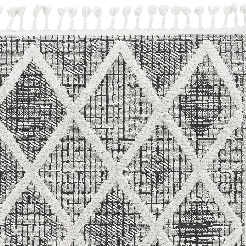 5' X 8' Cream And Charcoal Geometric Area Rug