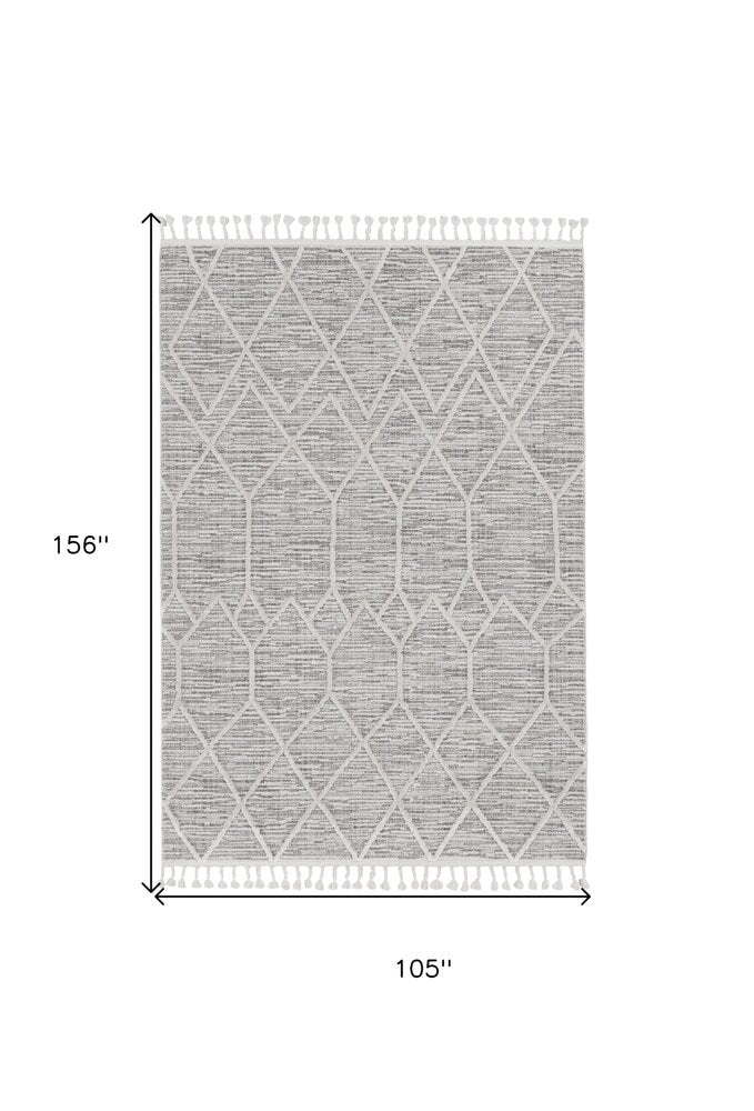 9' X 13' Ivory Grey Machine Woven Geometric Indoor Area Rug