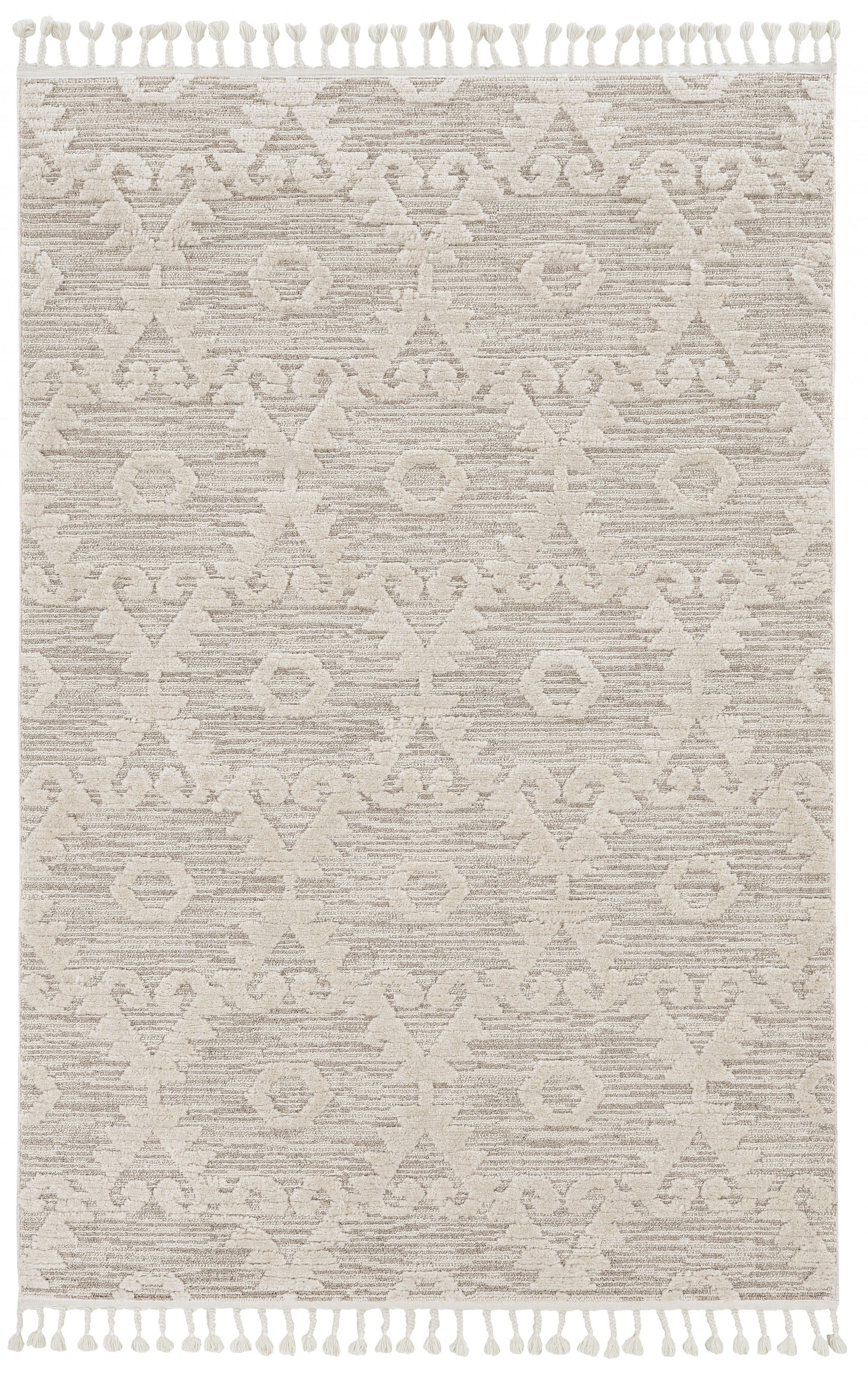 5' X 8' Beige and Ivory Geometric Area Rug