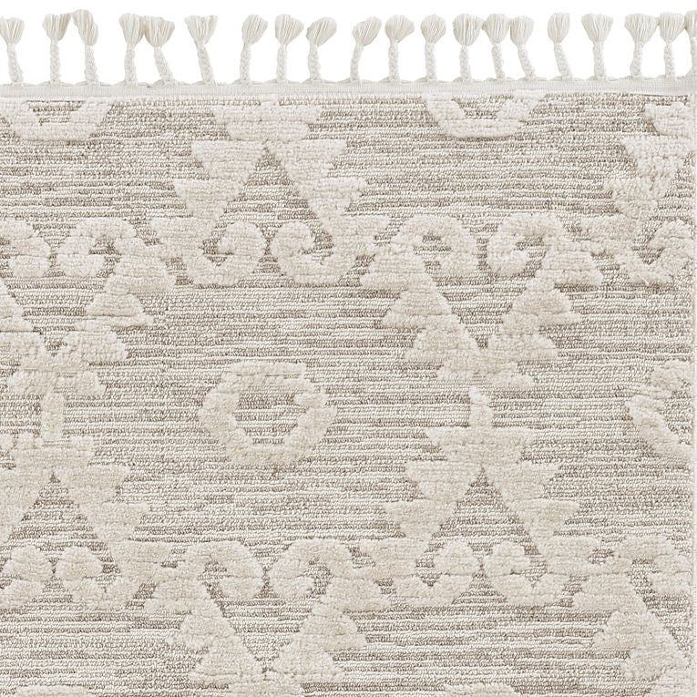 5' X 8' Beige and Ivory Geometric Area Rug
