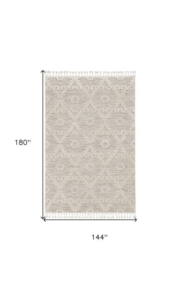 5' X 8' Beige and Ivory Geometric Area Rug