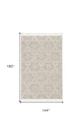 5' X 8' Beige and Ivory Geometric Area Rug
