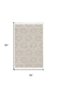 5' X 8' Beige and Ivory Geometric Area Rug