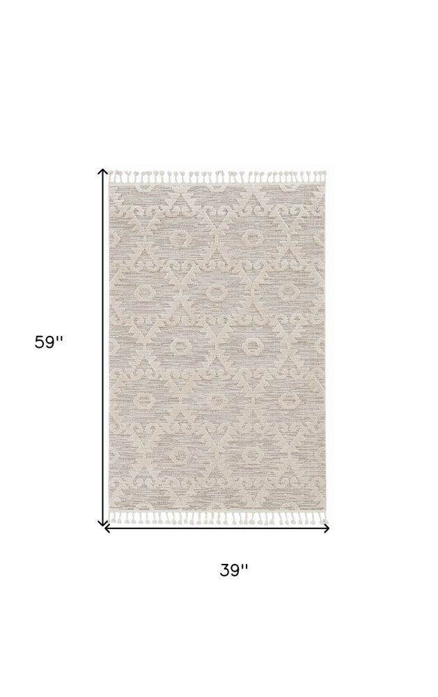 5' X 8' Beige and Ivory Geometric Area Rug