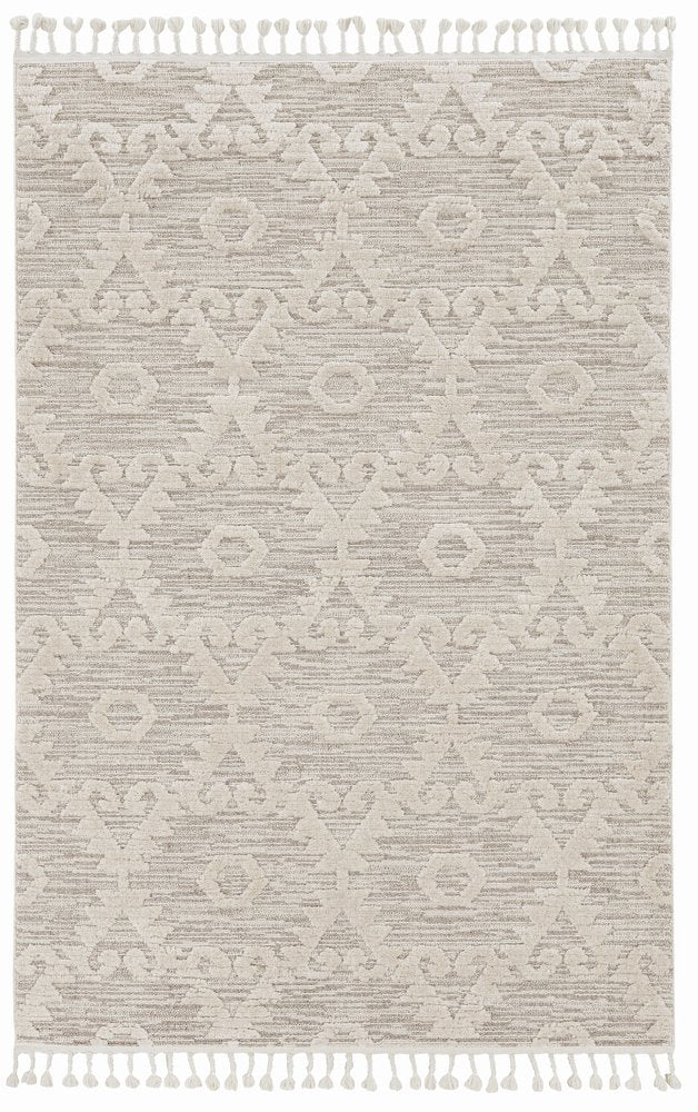 5' X 8' Beige and Ivory Geometric Area Rug