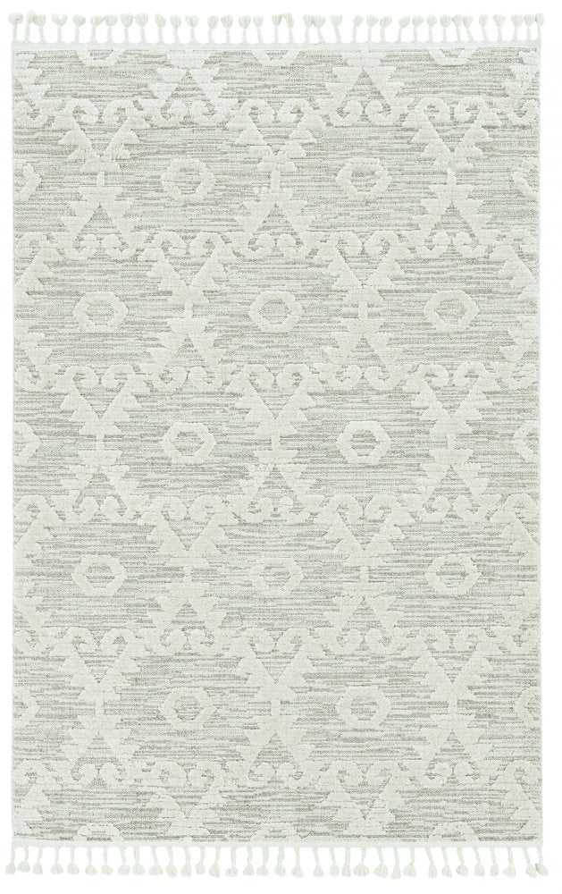 5' X 8' Beige and Ivory Geometric Area Rug