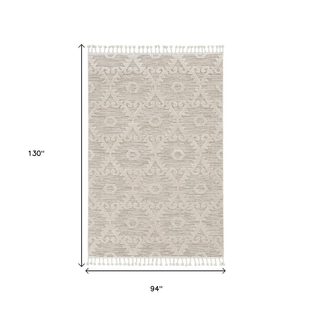 5' X 8' Beige and Ivory Geometric Area Rug