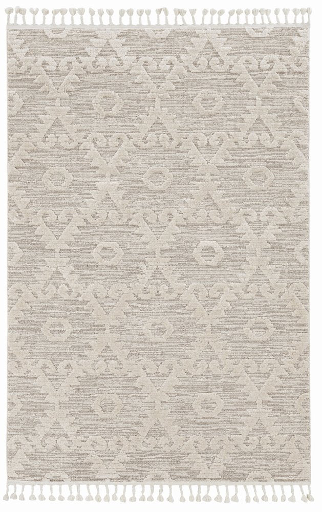 5' X 8' Beige and Ivory Geometric Area Rug
