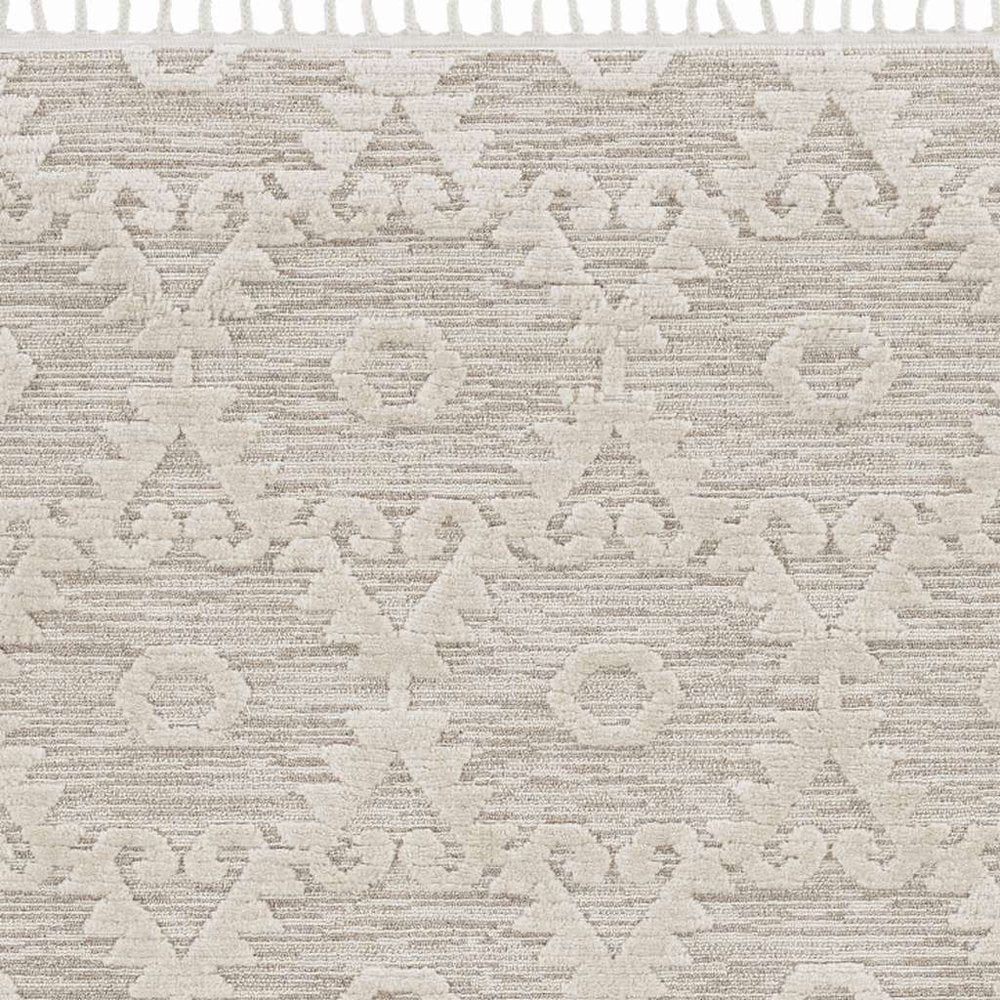 5' X 8' Beige and Ivory Geometric Area Rug