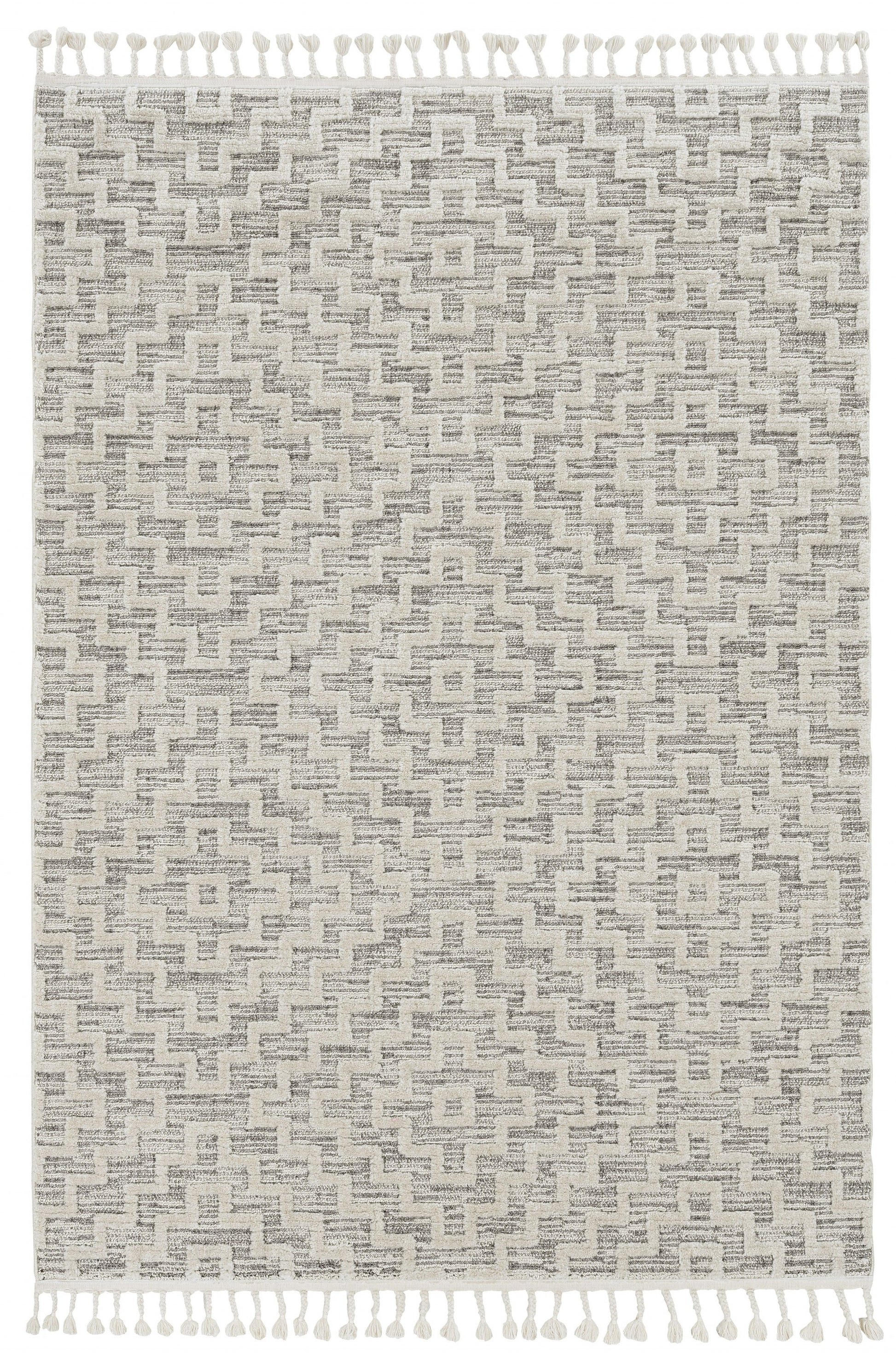 8' X 11' Gray and Ivory Geometric Area Rug