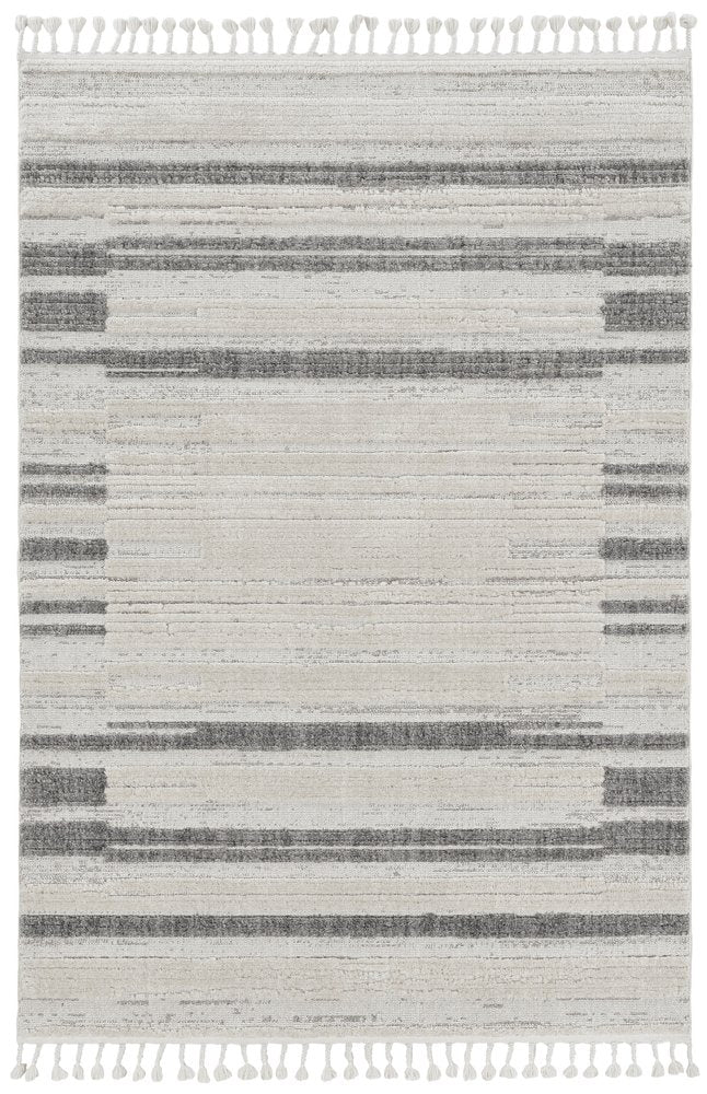 9' X 13' Ivory Grey Machine Woven Abstract Color Block Indoor Area Rug