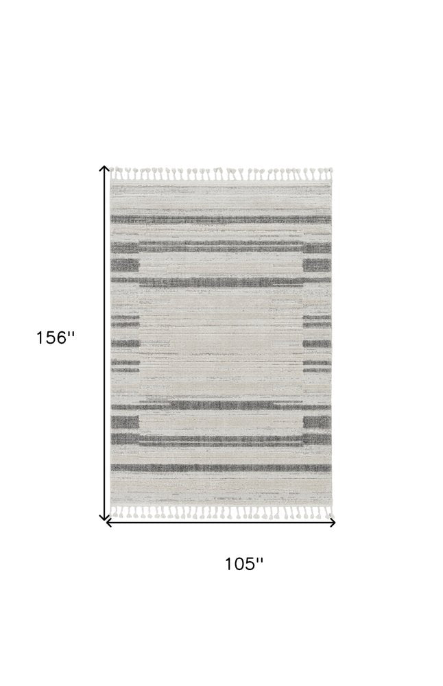 9' X 13' Ivory Grey Machine Woven Abstract Color Block Indoor Area Rug