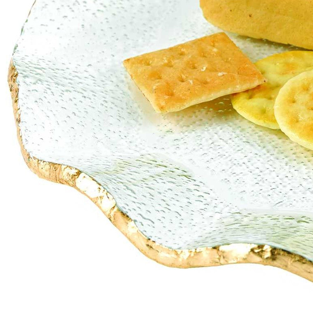 13" Mouth Blown Wavy Edge Gold Leaf Platter Or Charger