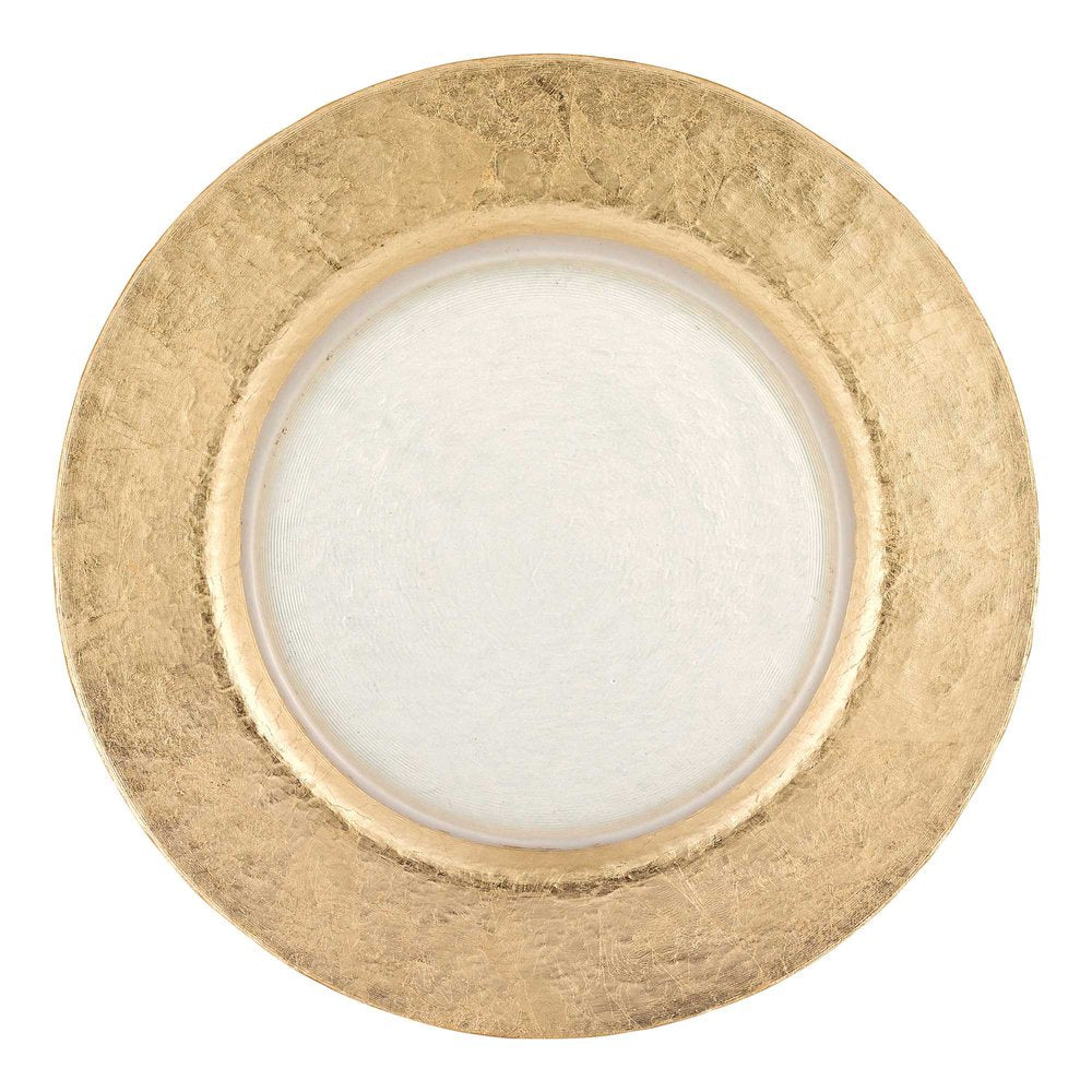 13" Clear And Gold Round Glass Handmade Charger Plate