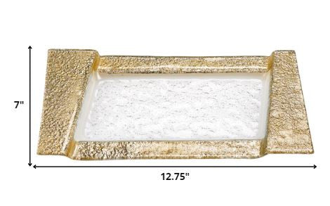 13" Clear And Gold Glass Snack Or Vanity Tray