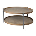 33" Brown and Black Solid Wood and Iron Round Coffee Table With Shelf