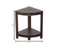 Compact Triangular Teak Shower Outdoor Bench With Shelf In Brown Finish