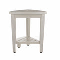 Compact Teak Corner Shower Stool With Shelf In Whitewash Finish