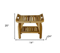 Compact Rectangular Teak Shower Bench With Handles In Natural Finish