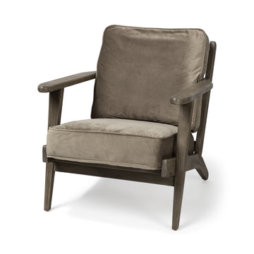 31" Olive Green and Brown Velvet Lounge Chair