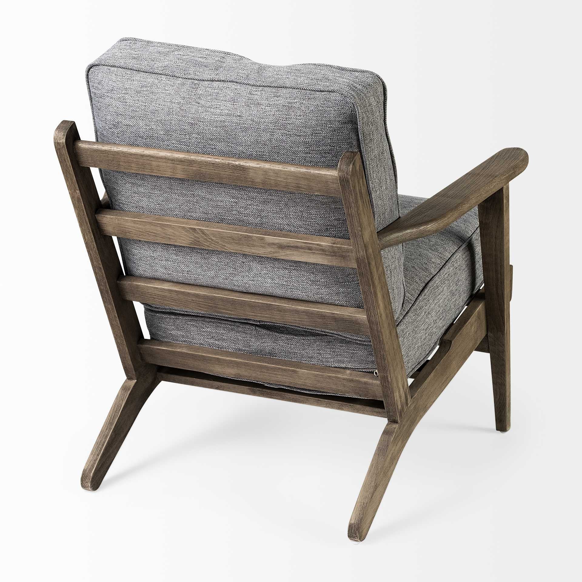 31" Gray and Brown Fabric Cushions And Wood Lounge Chair