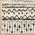 8' Ivory And Black Tribal Runner Rug