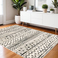 8' Ivory And Black Tribal Runner Rug