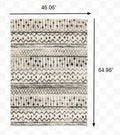 8' Ivory And Black Tribal Runner Rug