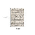 8' Ivory And Black Tribal Runner Rug