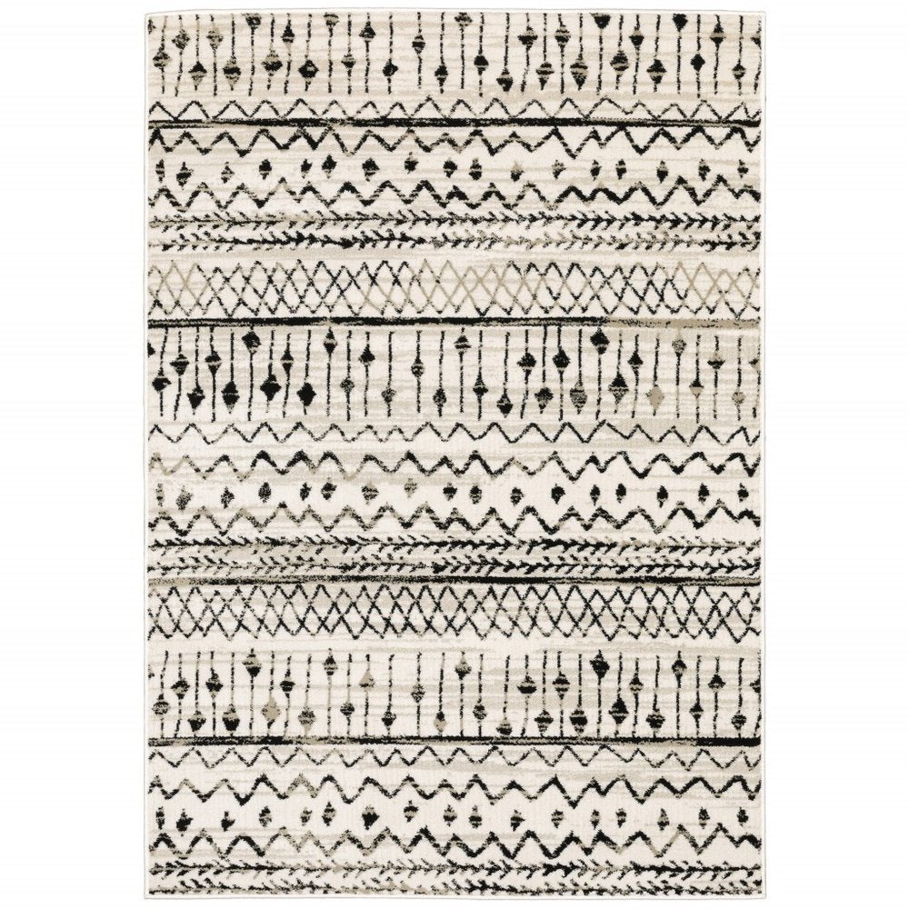5' X 7' Ivory And Black Abstract Geometric Distressed Area Rug