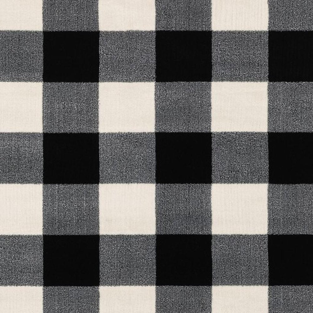 7' X 9' Black And Ivory Gingham Area Rug