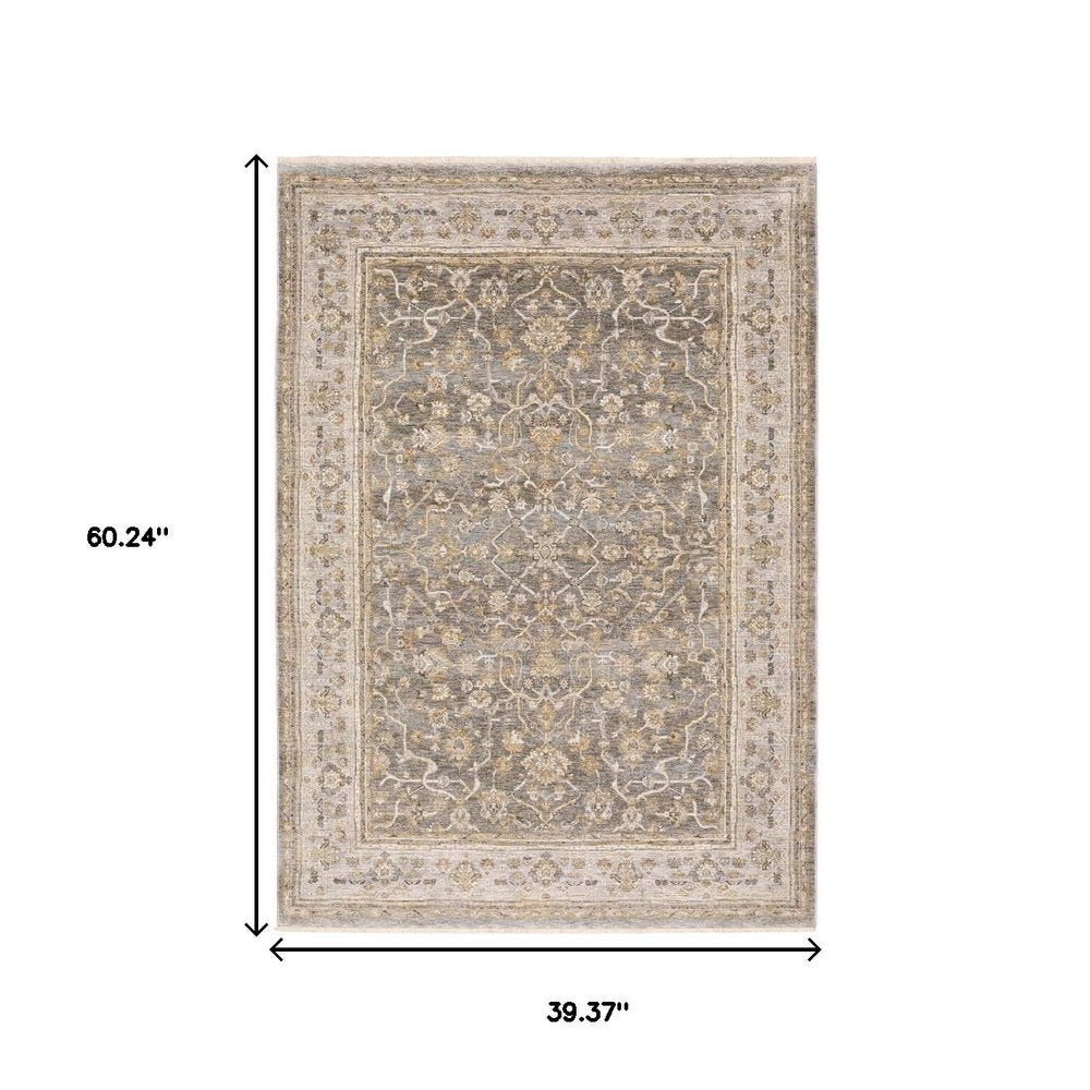 8' Beige Grey Machine Woven Oriental Indoor Runner Rug