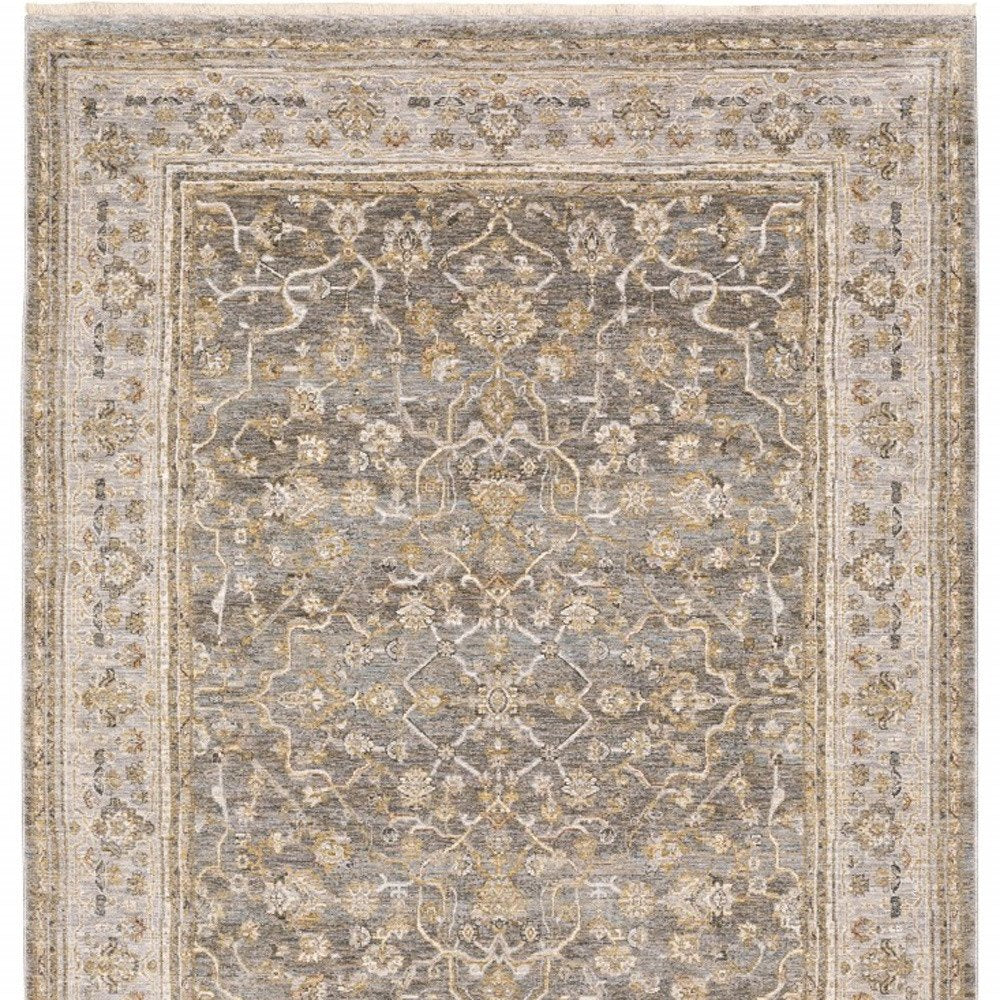 8' Beige Grey Machine Woven Oriental Indoor Runner Rug