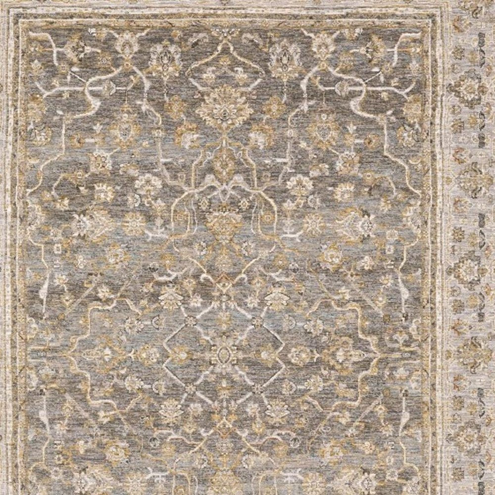 8' Beige Grey Machine Woven Oriental Indoor Runner Rug