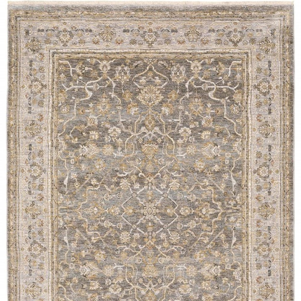 8' Beige Grey Machine Woven Oriental Indoor Runner Rug